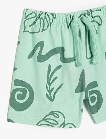 Pamuklu Beli Bağlamalı Desenli Şort