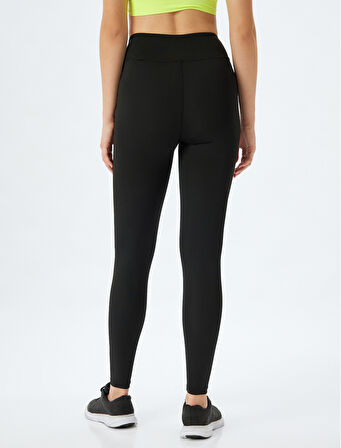 Spor Tayt Yüksek Bel Slogan Baskılı Slim Fit İnterlok