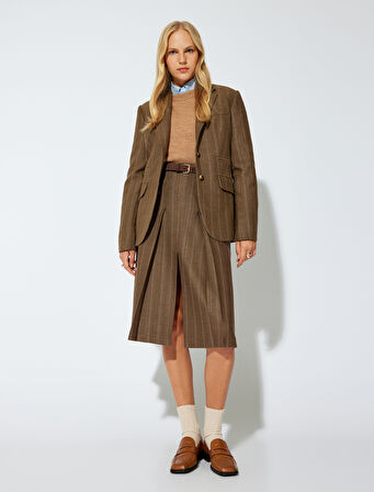 Midi Boy A Kesim Pileli Etek Önden Yırtmaç Detaylı Cepli 