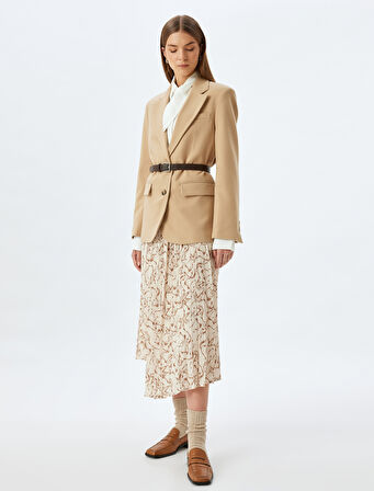 Asimetrik Desenli Midi Boy Pileli Etek 