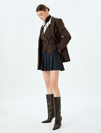 Kemer Detaylı Yüksek Bel Mini Pileli Etek