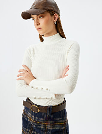 Koton X Sima Tarkan - Düğme Detaylı Uzun Kollu Dik Yaka Slim Fit Tişört