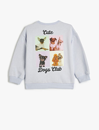Sweatshirt Köpek Baskılı Bisiklet Yaka Uzun Kollu Şardonlu