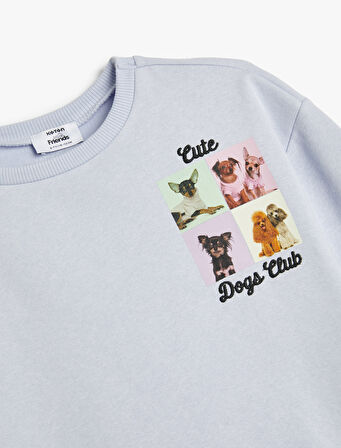 Sweatshirt Köpek Baskılı Bisiklet Yaka Uzun Kollu Şardonlu