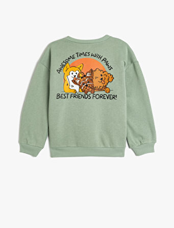 Sweatshirt Köpek Baskılı Uzun Kollu Bisiklet Yaka Şardonlu