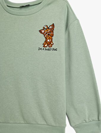 Sweatshirt Köpek Baskılı Uzun Kollu Bisiklet Yaka Şardonlu