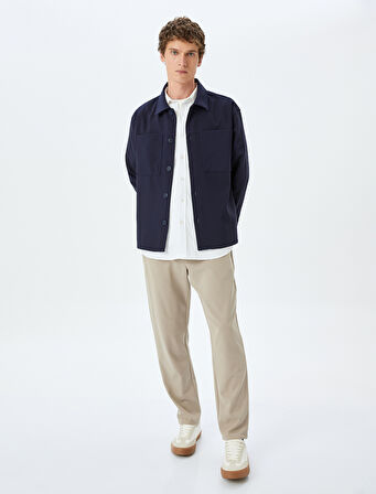 Cep Detaylı Düğmeli Uzun Kollu Gömlek Ceket