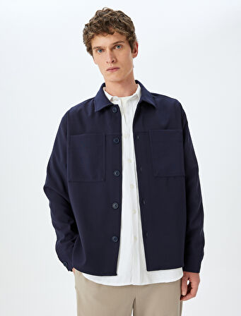 Cep Detaylı Düğmeli Uzun Kollu Gömlek Ceket