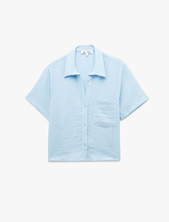 Kısa Kollu Cep Detaylı Klasik Yaka Crop Gömlek