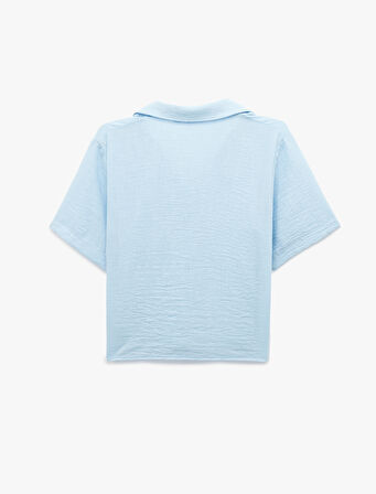 Kısa Kollu Cep Detaylı Klasik Yaka Crop Gömlek