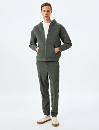 Kanguru Cepli Viskon Karışımlı Basic Fermuarlı Kapşonlu Sweatshirt