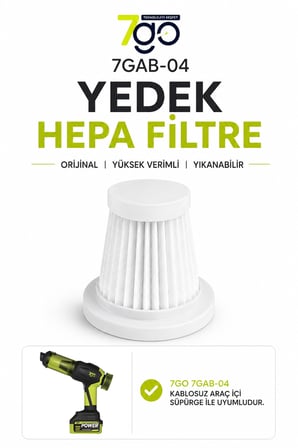 7GO 7GAB-04 Uyumlu Yedek HEPA Filtre – Araç İçi Süpürge Filtre Seti | Yıkanabilir, Yüksek Filtrasyon
