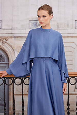 Pelerinli Elbise Kot Mavi
