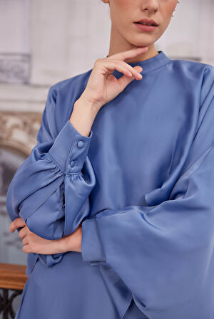 Pelerinli Elbise Kot Mavi