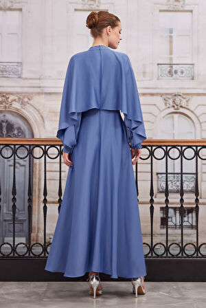 Pelerinli Elbise Kot Mavi