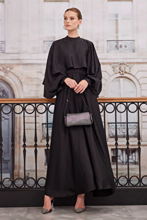 Pelerinli Elbise Siyah