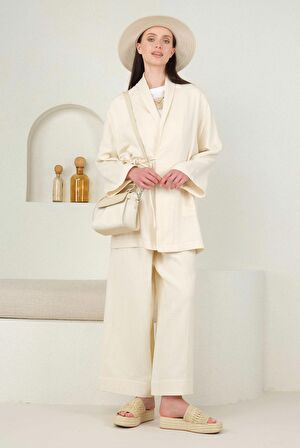 Müslin Cep Detaylı Kimono Kemik