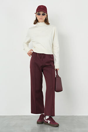Önü Dikiş Detaylı Pantolon Bordo