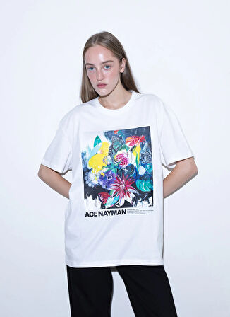 Ace Nayman Bisiklet Yaka Baskılı Çok Renkli Kadın T-Shirt SD TEE