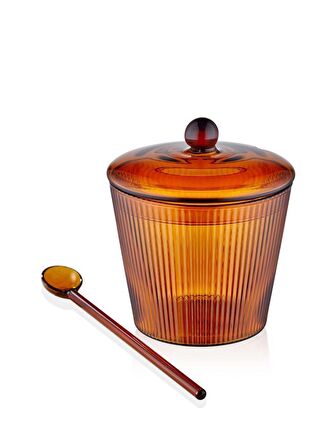 THE MİA Striped Cam Kaşıklı Şekerlik Amber 10x12 cm