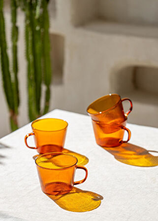 The Mia Striped Borosilikat Cam Kahve Kupası Amber 310 ml