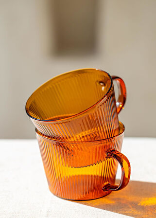 The Mia Striped Borosilikat Cam Kahve Kupası Amber 310 ml