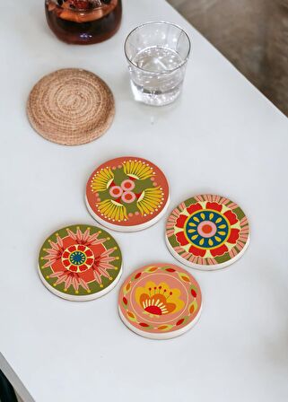 The Mia Fiore Taş Bardak Altlığı Yuvarlak 4lü Set