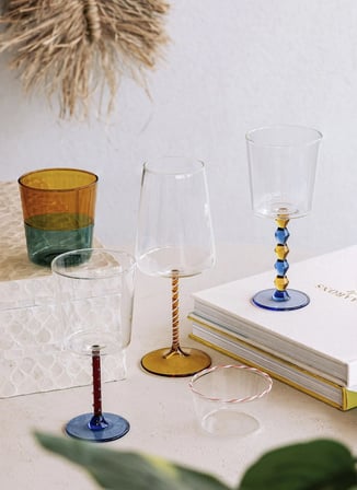 The Mia Bead Şarap Kadehi Mavi 300 ml Çok Renkli Kadeh