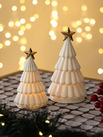 The Mia Dekoratif Led Işıklı Yılbaşı Ağacı Beyaz 8x8x14 cm SUS0121