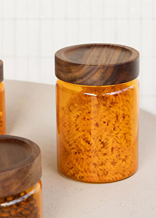 The Mia Akasya Yuvarlak Cam Kavanoz Amber 850 ml
