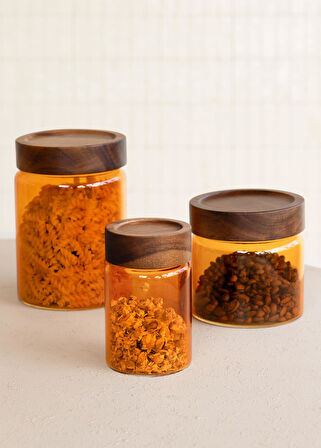 The Mia Akasya Yuvarlak Cam Kavanoz Amber 850 ml