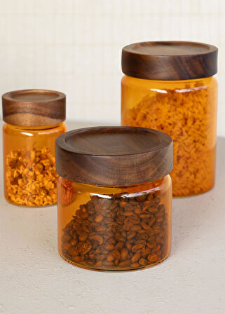 The Mia Akasya Yuvarlak Cam Kavanoz Amber 500 ml