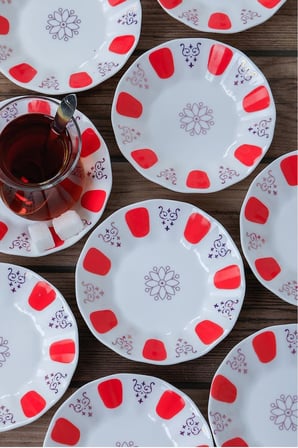 Porselen çay tabak - 6 lı porselen kahveci çay tabağı