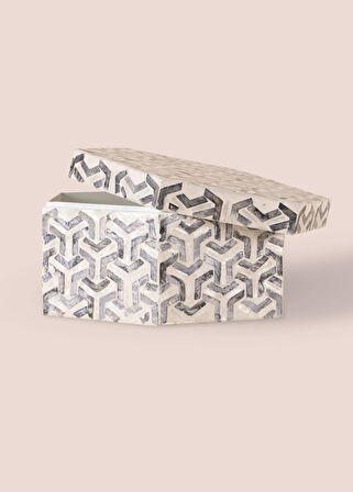 The Mia Sedef Altıgen Kutu 28x24x14 cm TLC0091