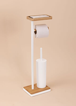 The Mia Tepsili ve Fırçalı Tuvalet Kağıdı Standı Beyaz 760