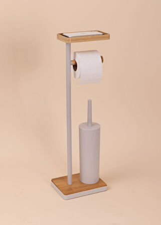 The Mia Tepsili ve Fırçalı Tuvalet Kağıdı Standı Gri 761