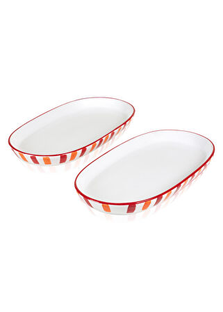 The Mia Joy Oval Servis 2li Set Kırmızı 17x30x4 cm