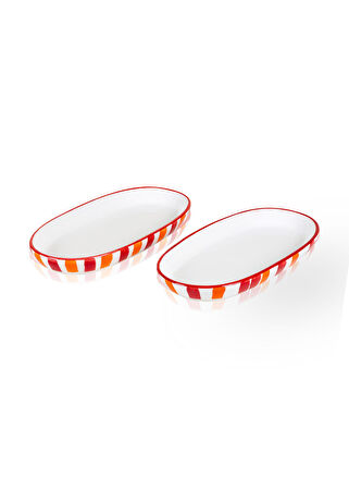 The Mia Joy Oval Servis 2li Set Kırmızı 11x21x3 cm