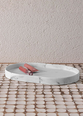The Mia Marble Banyo Tepsisi Beyaz 30x20x3 cm