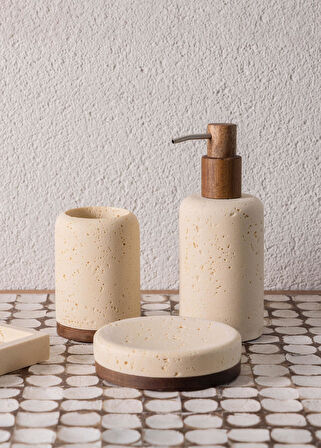 The Mia Travertine Banyo Seti Bej 3 Parça