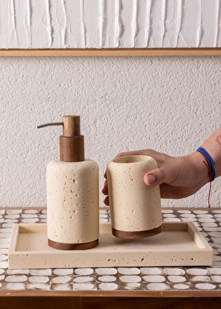 The Mia Travertine Banyo Tepsisi Bej 28x16x3 cm