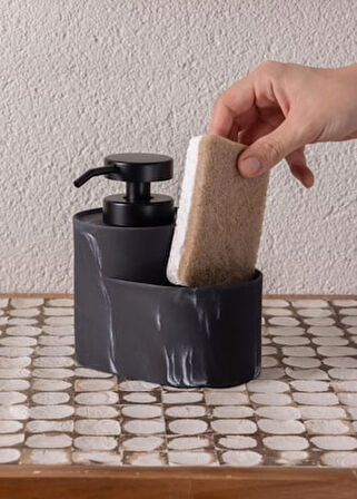 The Mia Sıvı Sabunluk Marble Süngerli Siyah SBN0099