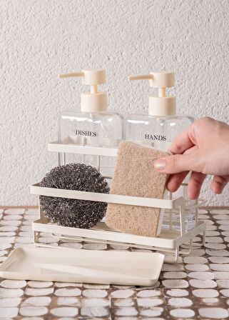 The Mia Metal Standlı Sıvı Sabunluk Beyaz 4 Parça