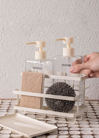 The Mia Metal Standlı Sıvı Sabunluk Beyaz 4 Parça