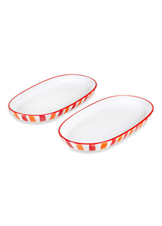 The Mia Joy Oval Servis 2li Set Kırmızı 14x26x3 cm