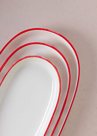 The Mia Joy Oval Servis 2li Set Kırmızı 14x26x3 cm