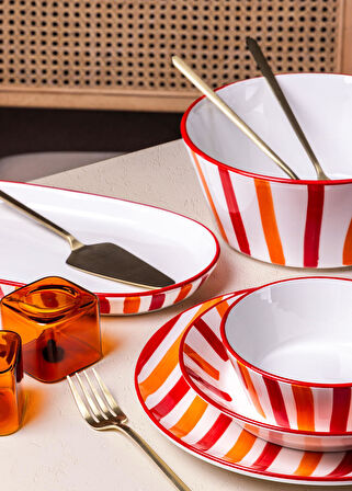 The Mia Joy Oval Servis 2li Set Kırmızı 14x26x3 cm