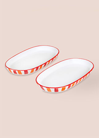 The Mia Joy Oval Servis 2li Set Kırmızı 14x26x3 cm