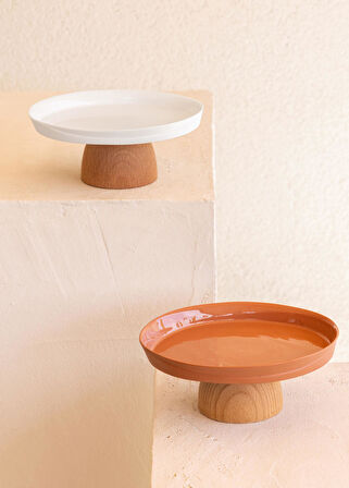 The Mia Limoges Ahşap Ayaklı Tabak Terracota 16x7 cm