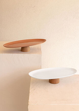 The Mia Limoges Ahşap Ayaklı Servis Tabağı Terracota 34x17x6,5 cm